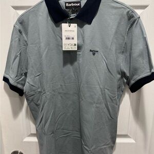 Barbour Men's Polo Shirt in Light Gray and Navy